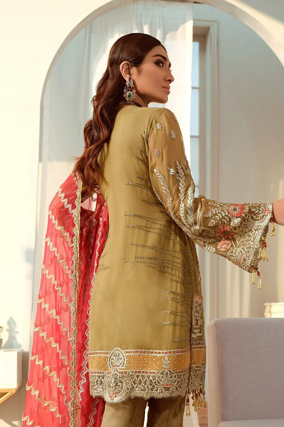 Latest Pakistani Chiffon Outfit in Copper Color #N7035