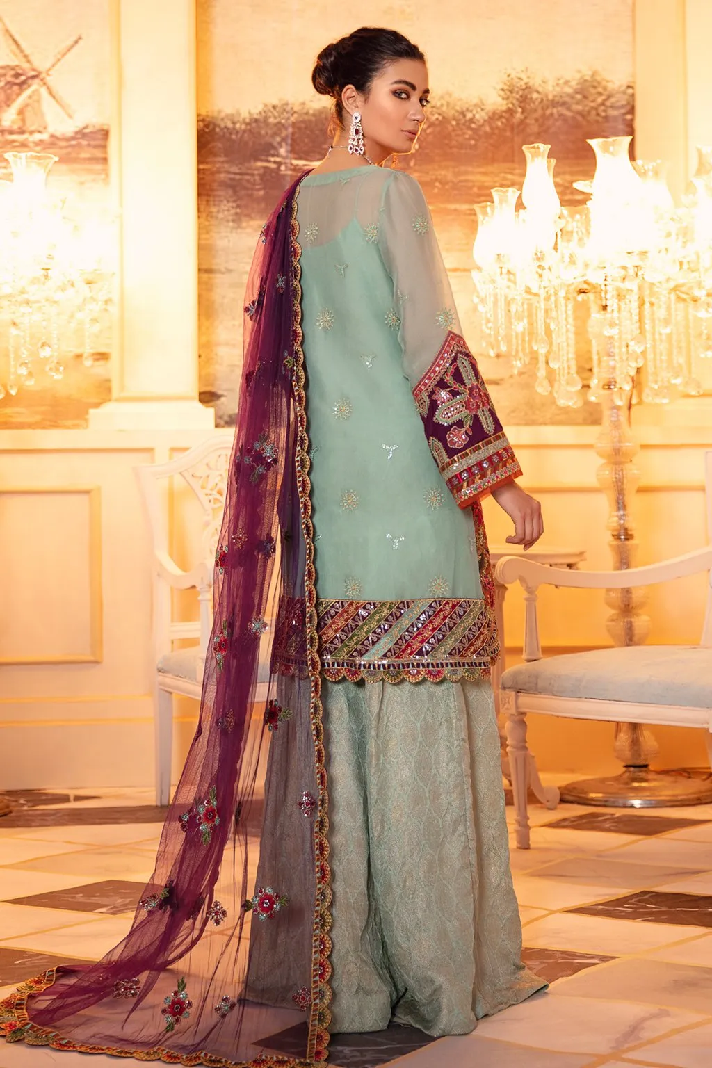 Latest Party Gharara in Turquoise Color #Y6104