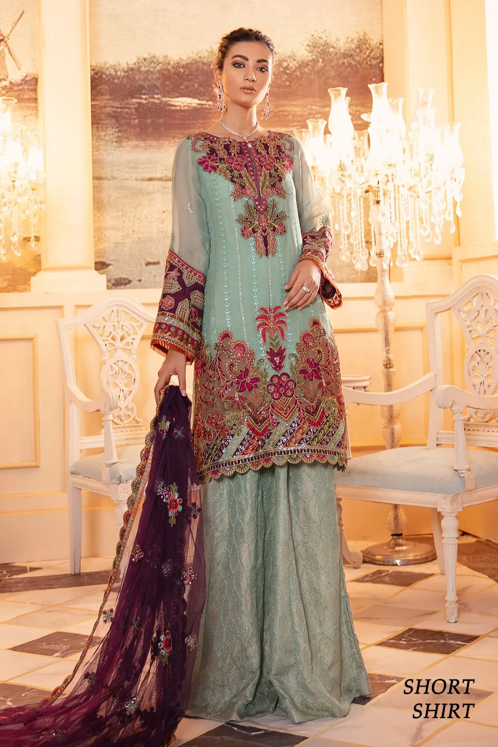 Latest Party Gharara in Turquoise Color #Y6104