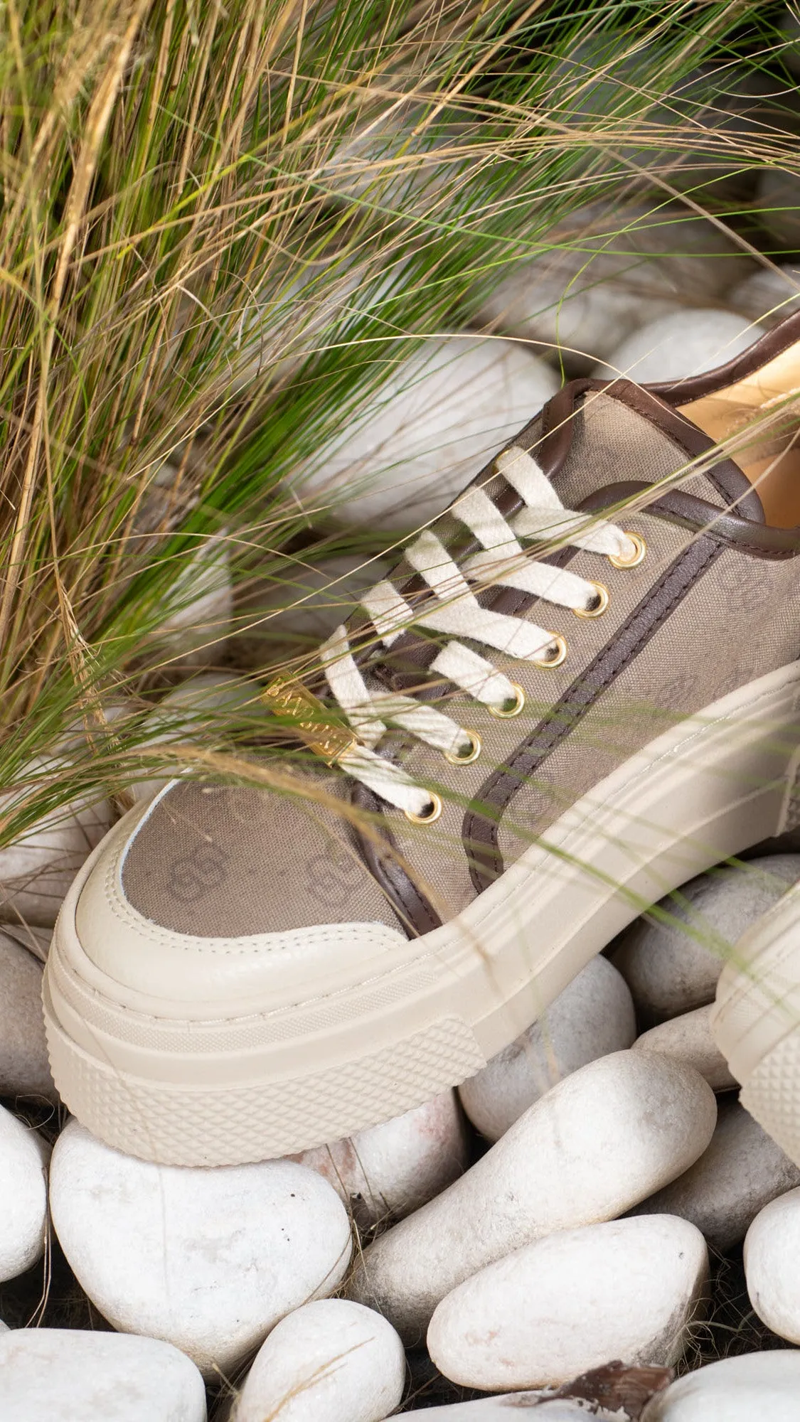 Leather and Fabric Sneakers with Monogram and Platform Sole