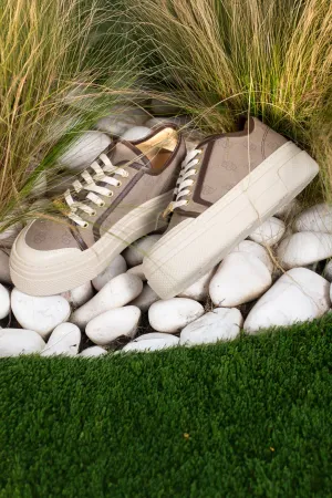 Leather and Fabric Sneakers with Monogram and Platform Sole