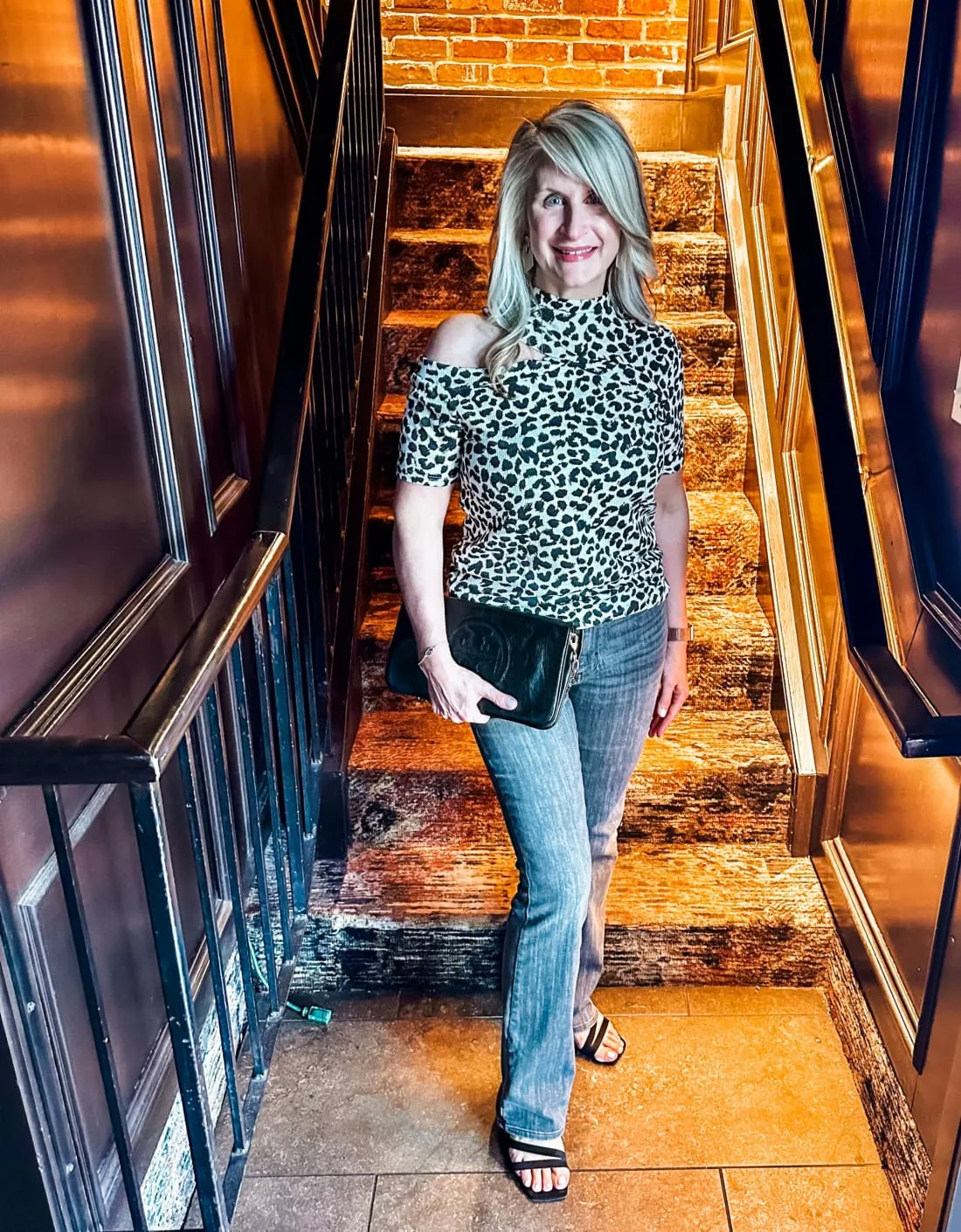 Leopard Asymmetrical Cold Shoulder Top