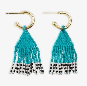 Leta Mini Gold Hoop Confetti Top And Stripe Short Fringe Earrings Turquoise