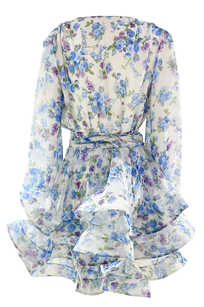 Lightweight chiffon mini dress with belt