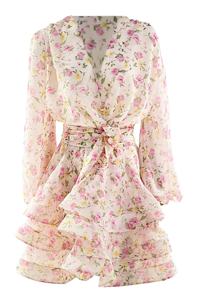 Lightweight chiffon mini dress with belt