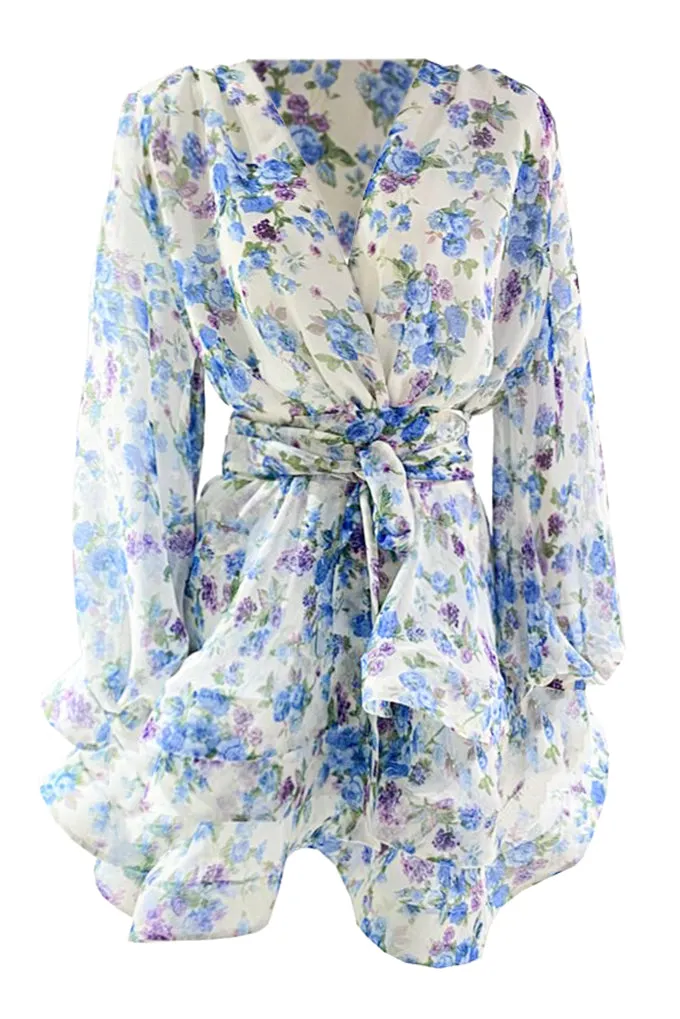 Lightweight chiffon mini dress with belt