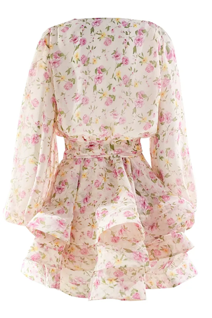 Lightweight chiffon mini dress with belt
