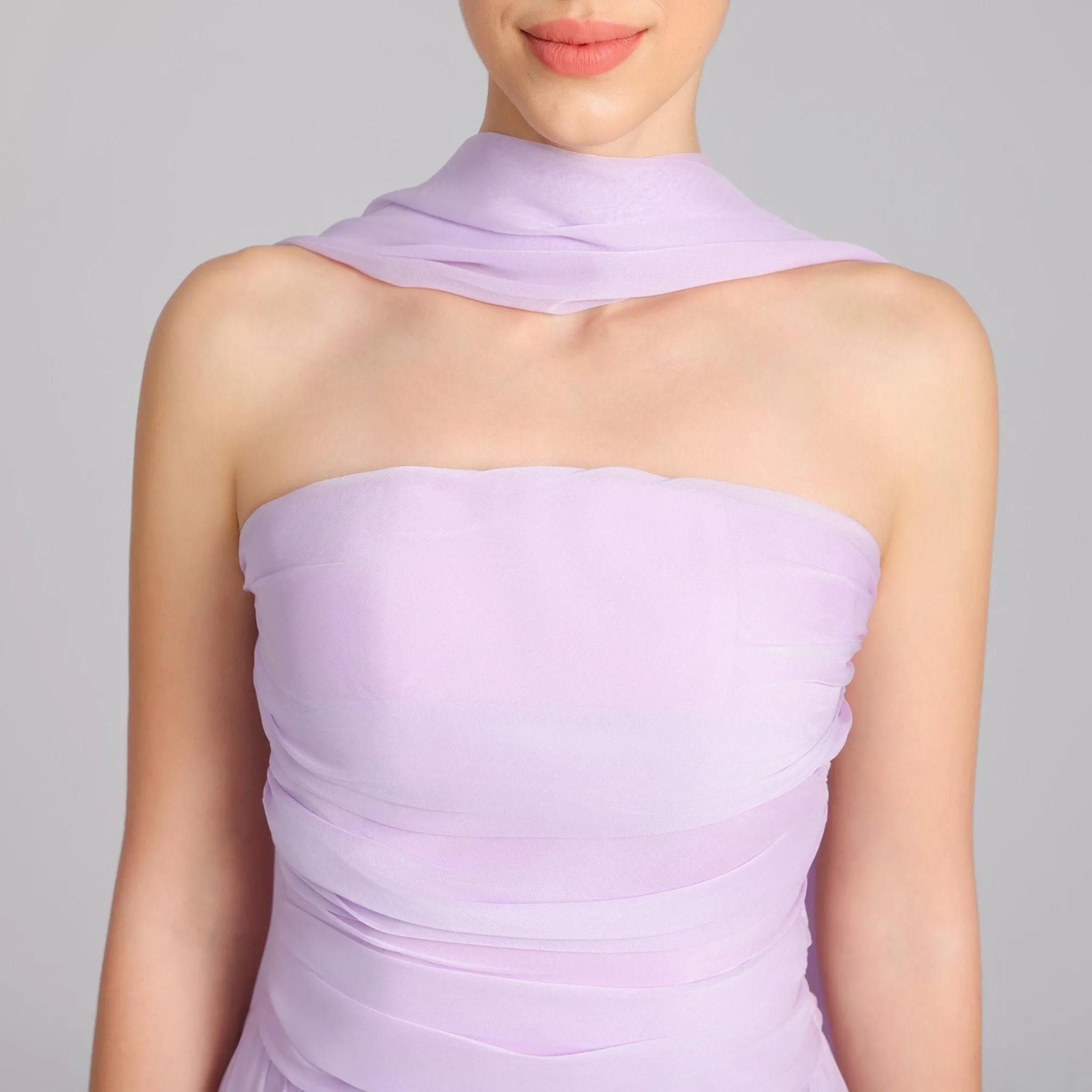 Lilac Strapless Chiffon Gown With Pleats