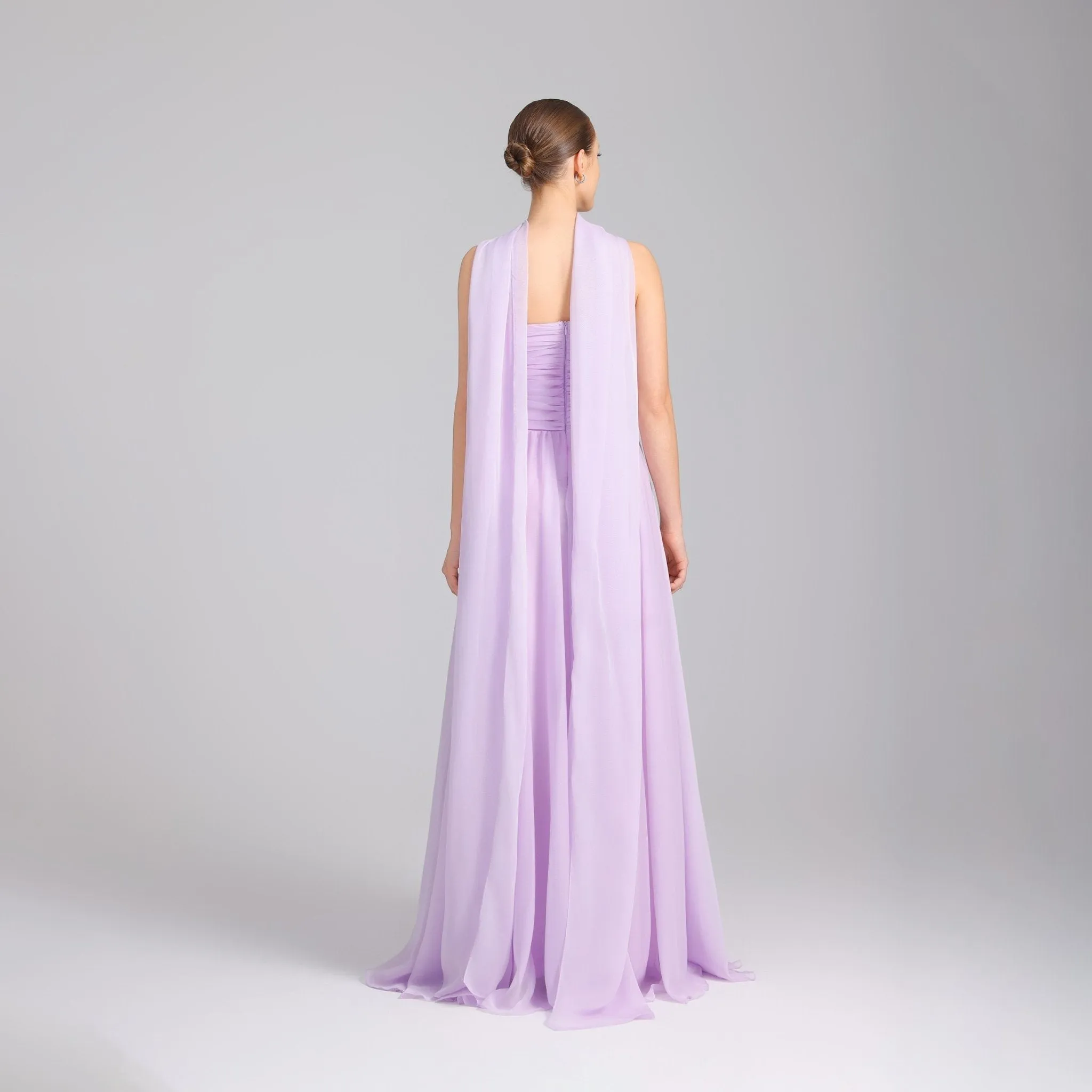 Lilac Strapless Chiffon Gown With Pleats