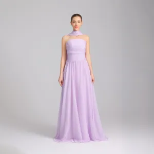 Lilac Strapless Chiffon Gown With Pleats