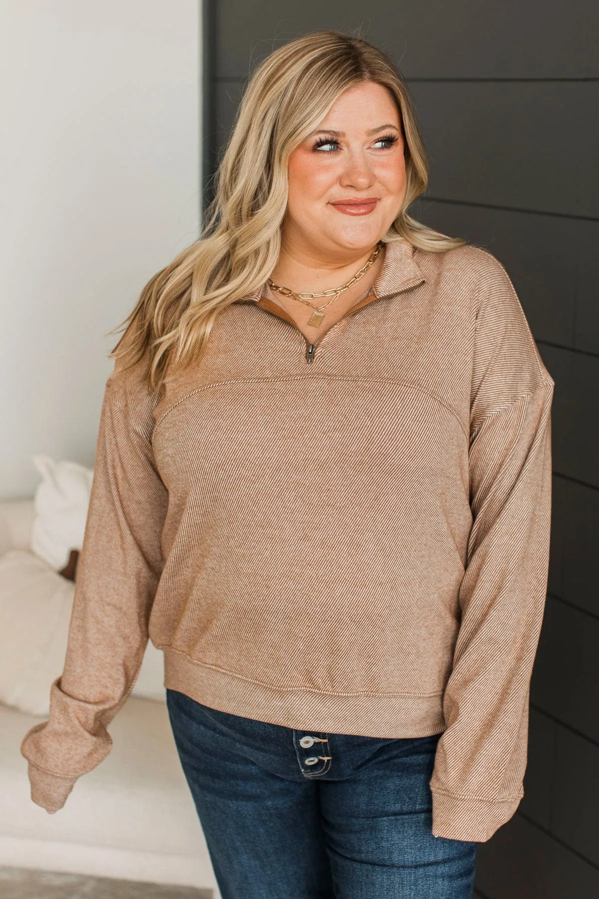 Live It Up Quarter Zip Pullover Top- Rust