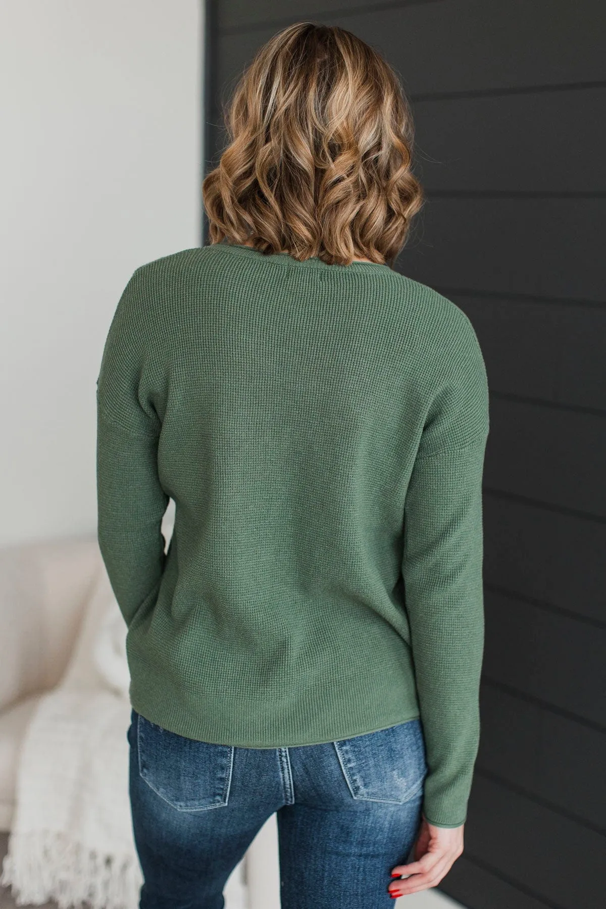 Lost In Your Smile Knit Sweater- Kale