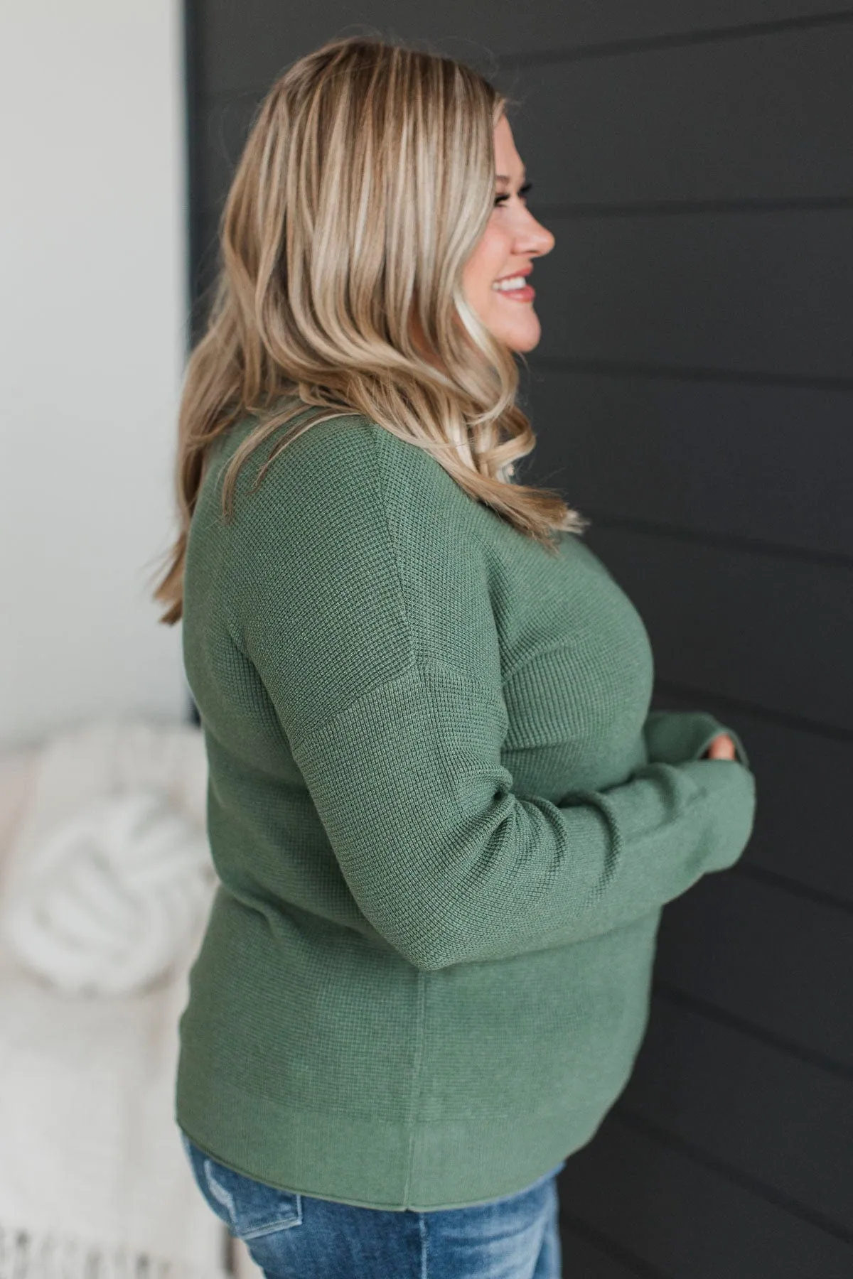 Lost In Your Smile Knit Sweater- Kale