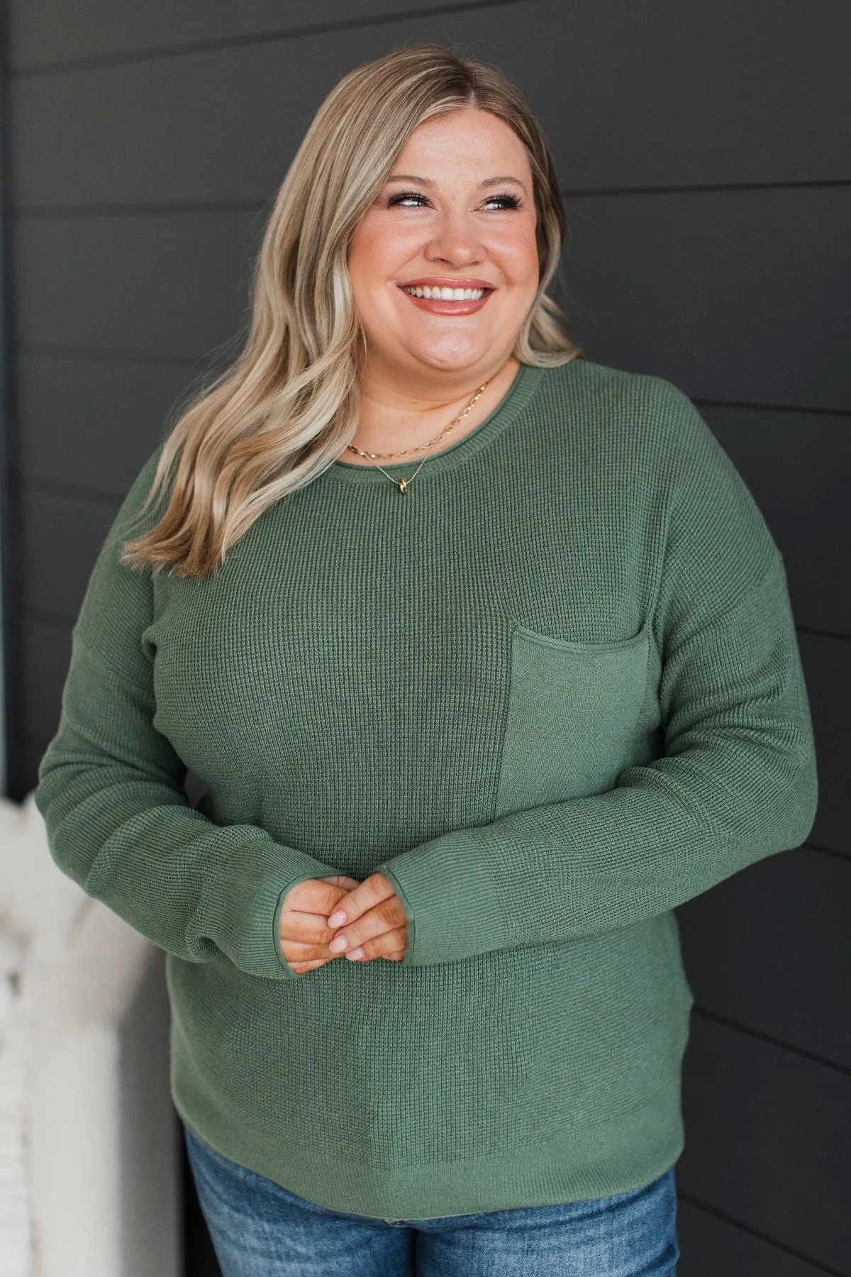 Lost In Your Smile Knit Sweater- Kale