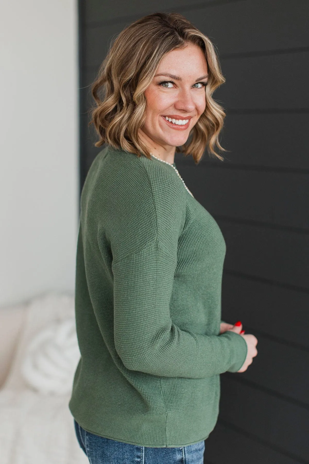 Lost In Your Smile Knit Sweater- Kale