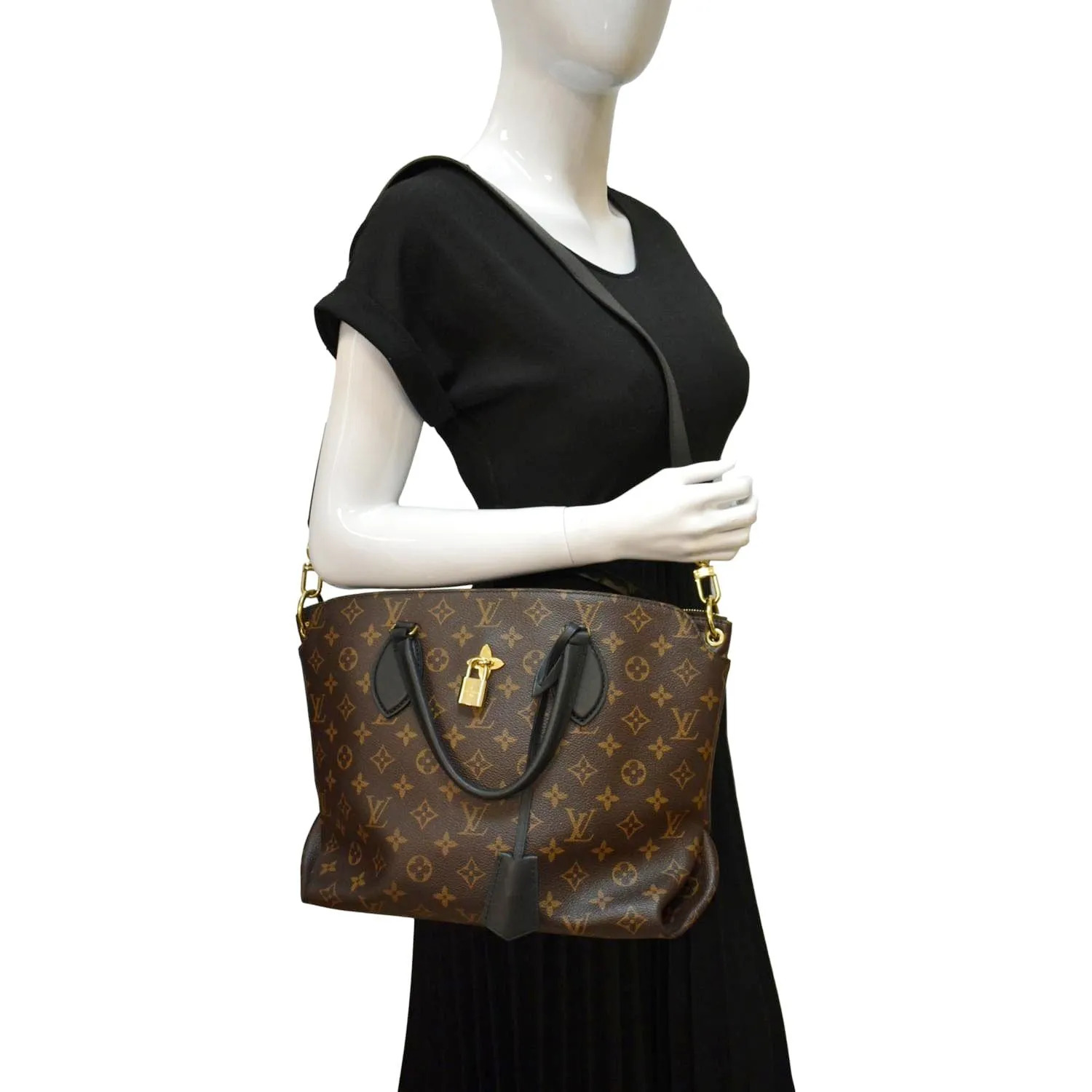 LOUIS VUITTON Flower Zipped MM Monogram Canvas Tote Bag Noir