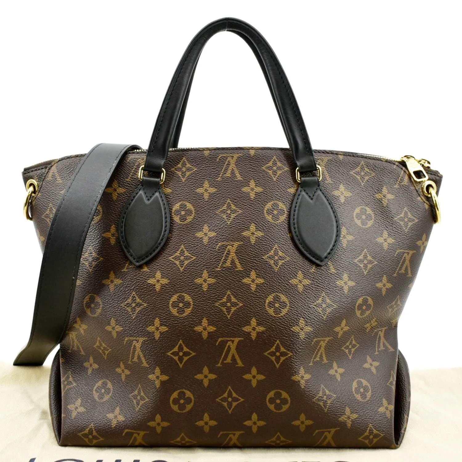 LOUIS VUITTON Flower Zipped MM Monogram Canvas Tote Bag Noir
