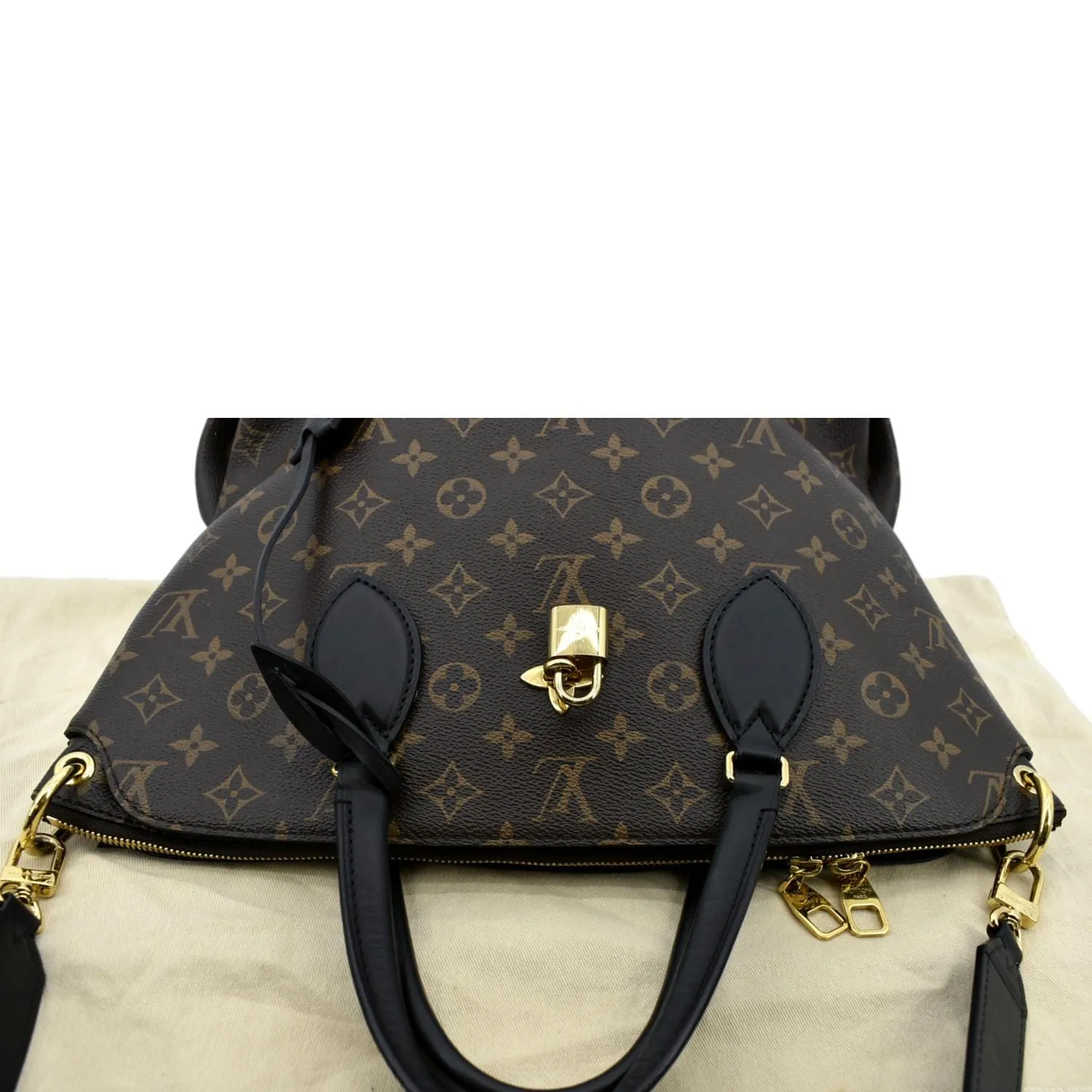 LOUIS VUITTON Flower Zipped MM Monogram Canvas Tote Bag Noir