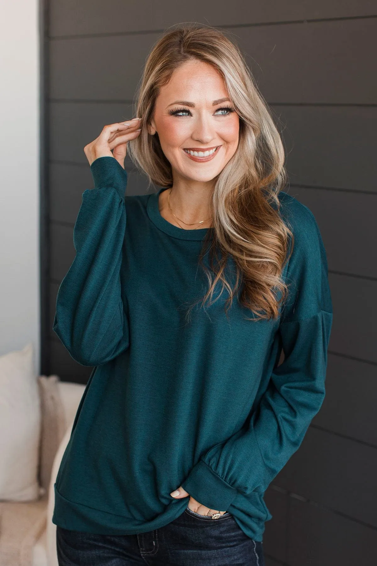 Loving Memories Knit Top- Dark Teal