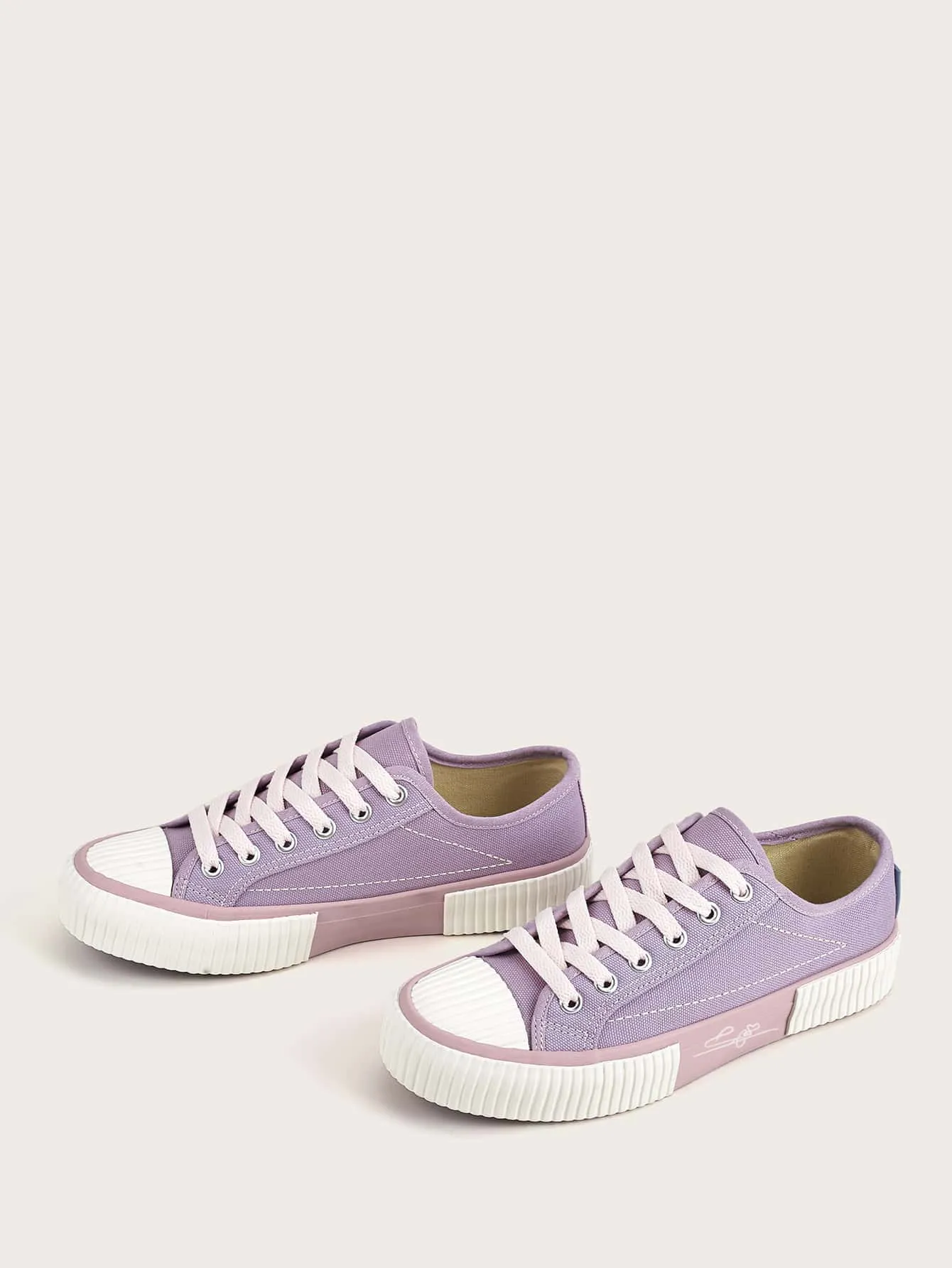 Low Top  Wide Fit  Canvas Sneakers - Purple