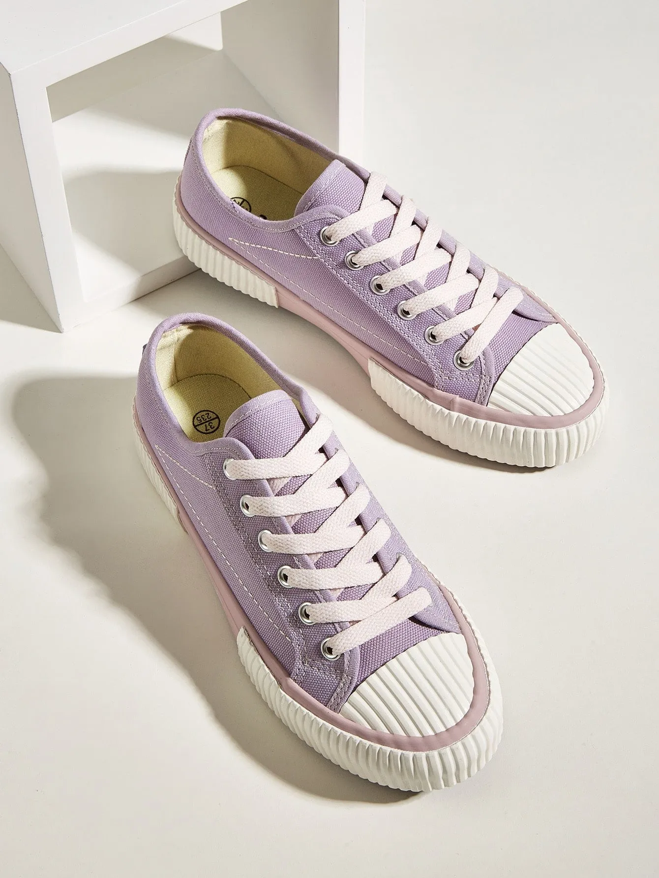 Low Top  Wide Fit  Canvas Sneakers - Purple