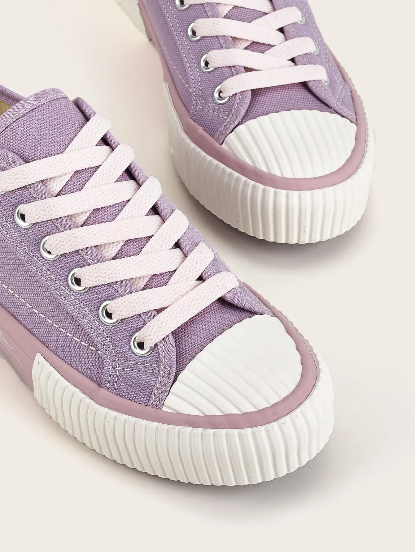Low Top  Wide Fit  Canvas Sneakers - Purple
