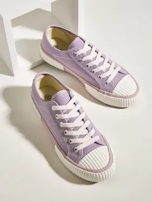 Low Top  Wide Fit  Canvas Sneakers - Purple