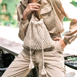 Lyon Macramé Tote Bag, in Off White