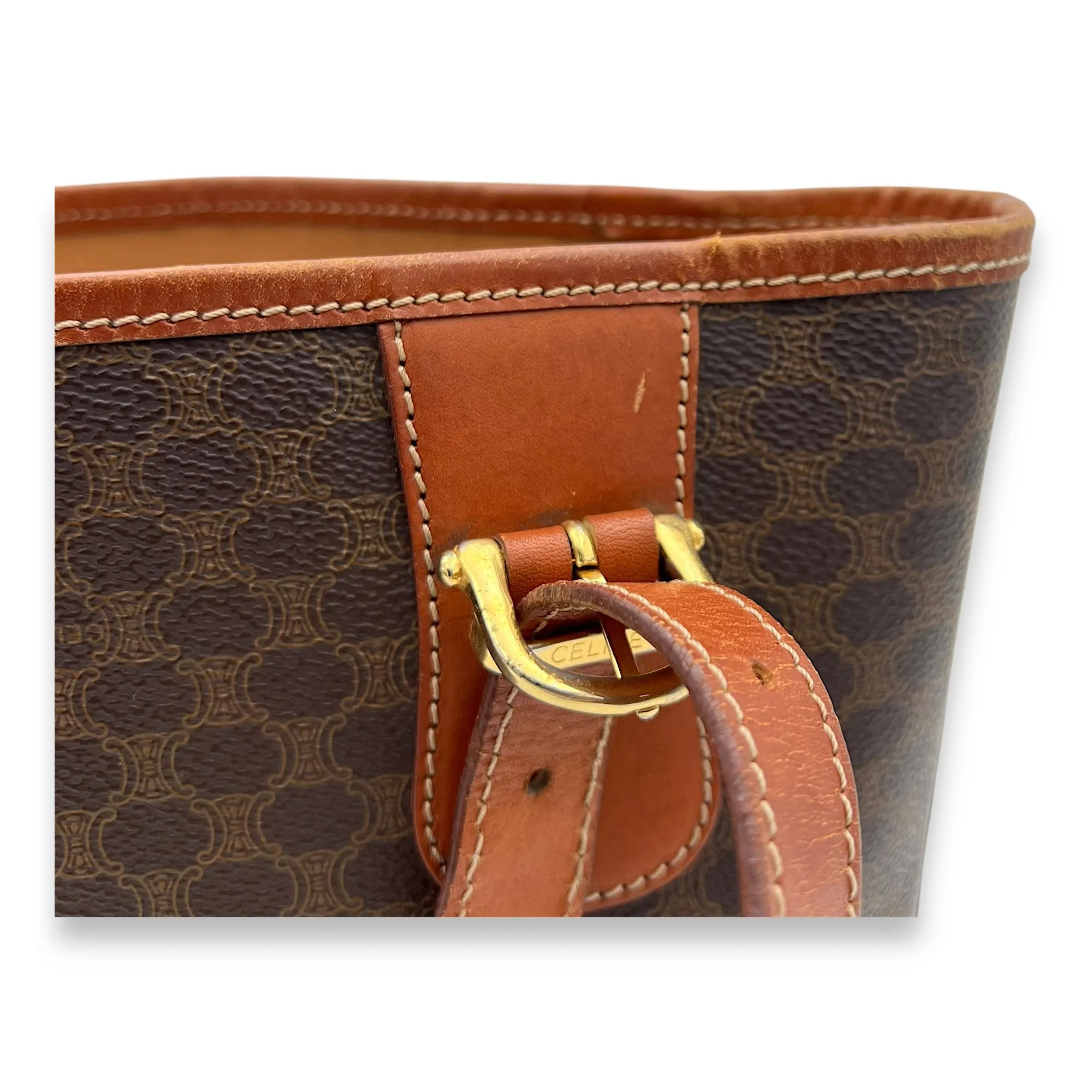 Macadam Tote Bag Brown in Coated Canvas, Gold hardware