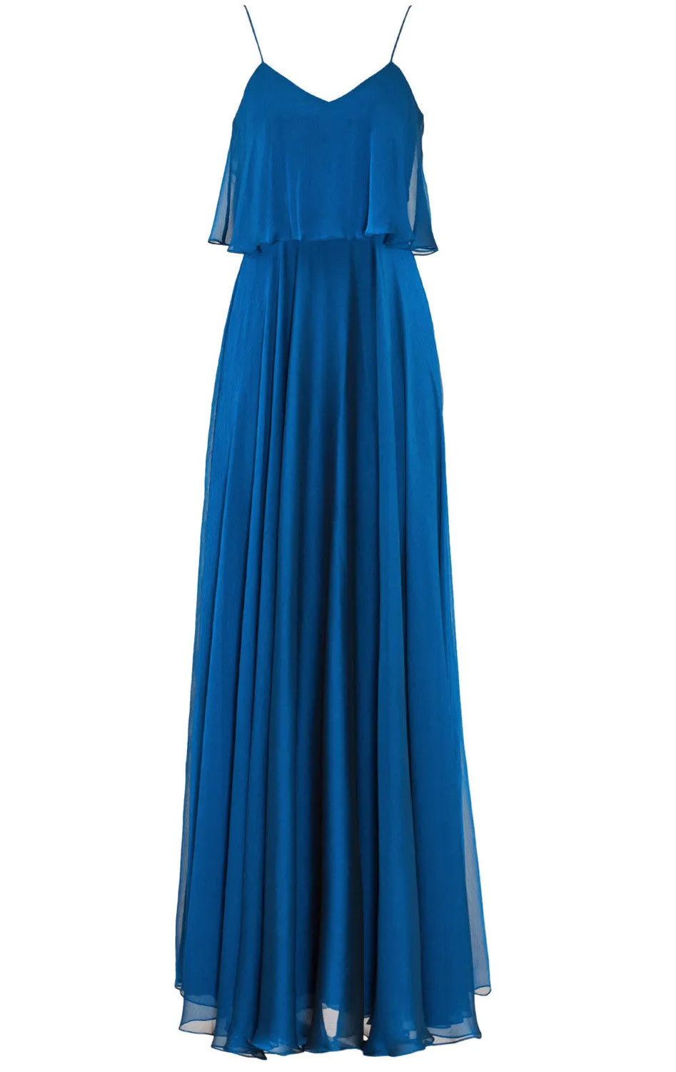 MACloth Spaghetti Straps Tiered Chiffon Long Bridesmaid Dress Simple Prom Gown