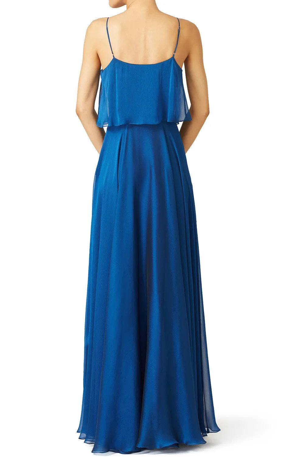 MACloth Spaghetti Straps Tiered Chiffon Long Bridesmaid Dress Simple Prom Gown