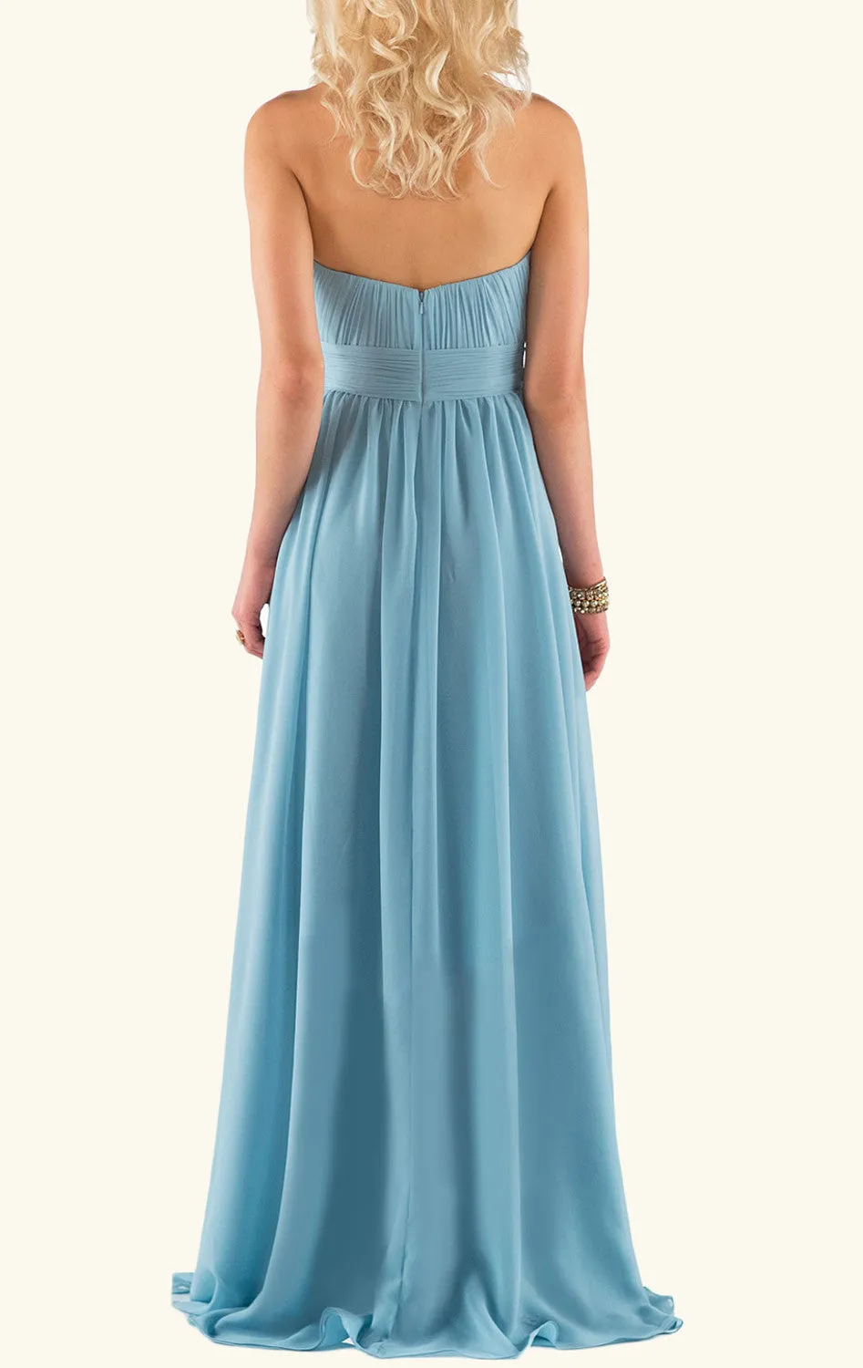 MACloth Strapless Chiffon High Low Bridesmaid Dress Pink Formal Gown