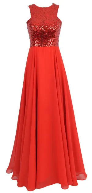 MACloth Women Sequin Chiffon Long Wedding Bridesmaid Dress Formal Evening Gown