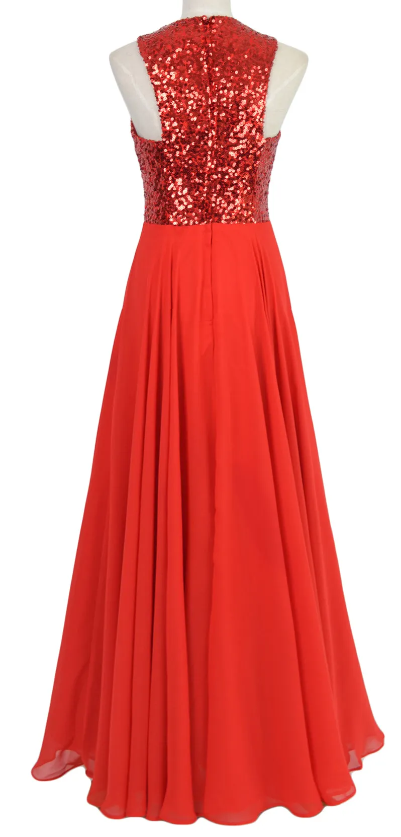 MACloth Women Sequin Chiffon Long Wedding Bridesmaid Dress Formal Evening Gown