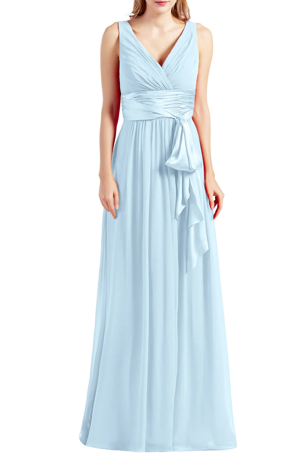 MACloth Women Sleeveless V Neck Long Bridesmaid Dress Chiffon Prom Evening Gown