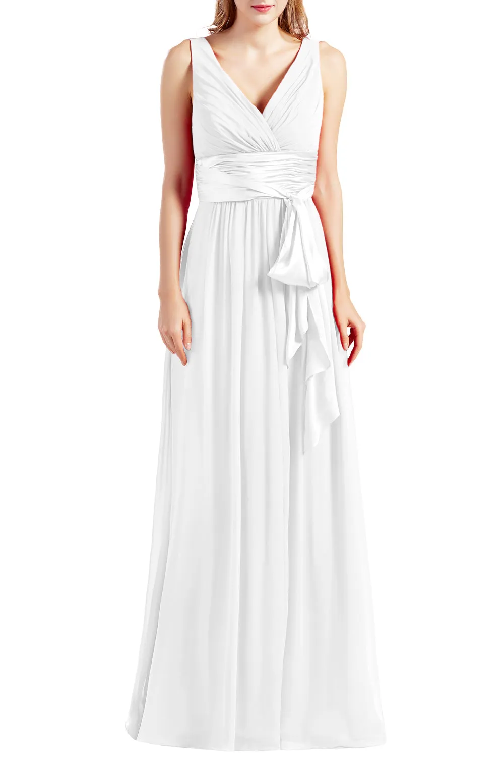 MACloth Women Sleeveless V Neck Long Bridesmaid Dress Chiffon Prom Evening Gown