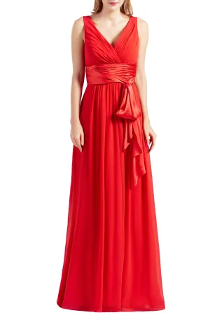MACloth Women Sleeveless V Neck Long Bridesmaid Dress Chiffon Prom Evening Gown