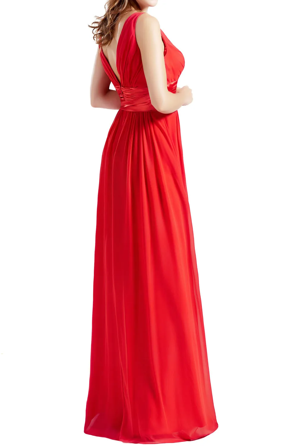 MACloth Women Sleeveless V Neck Long Bridesmaid Dress Chiffon Prom Evening Gown