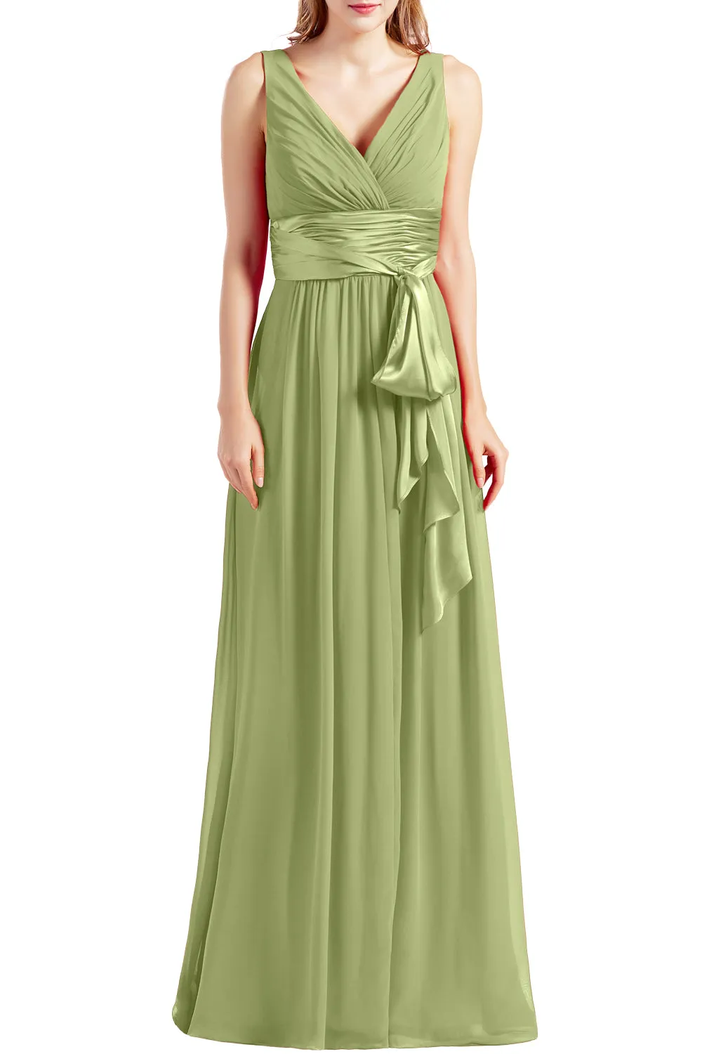 MACloth Women Sleeveless V Neck Long Bridesmaid Dress Chiffon Prom Evening Gown