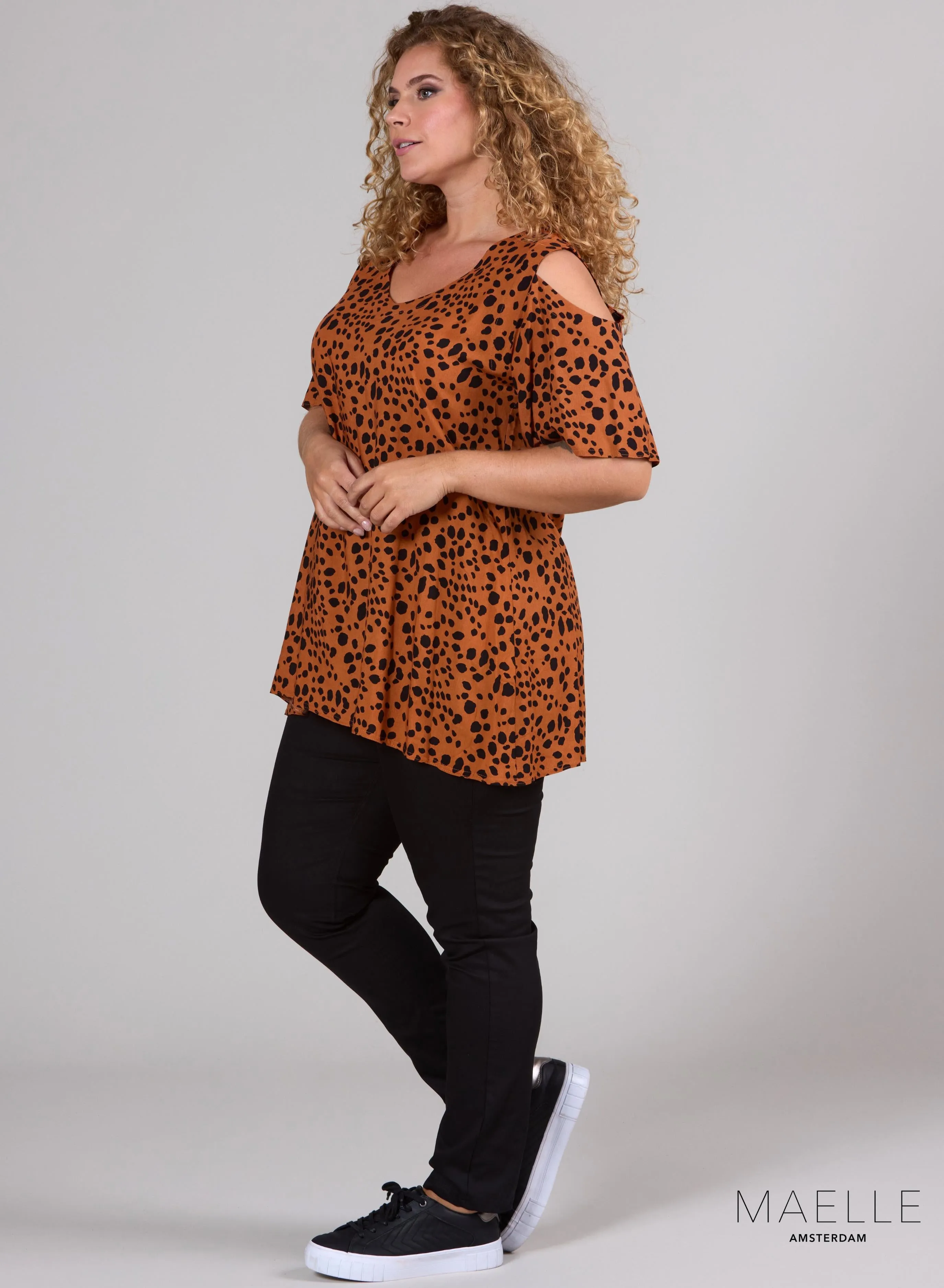 Maelle Cold Shoulder Top Small Leopard Rust