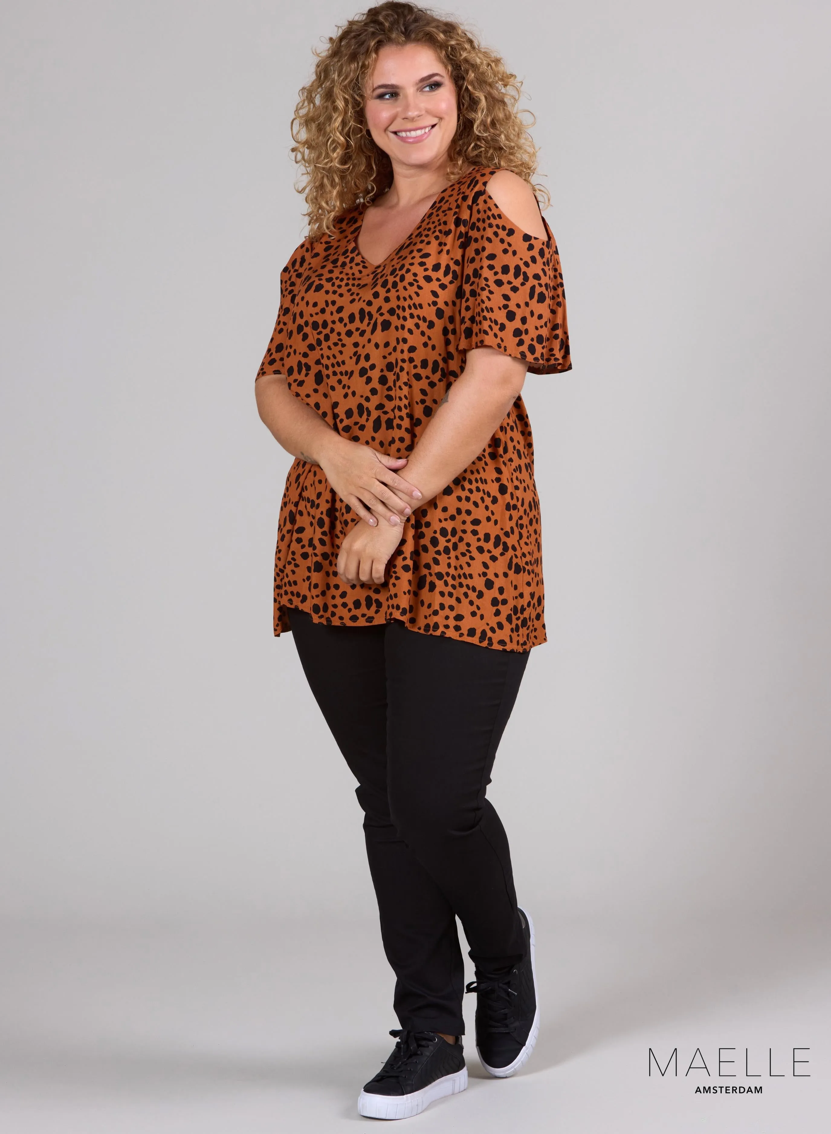 Maelle Cold Shoulder Top Small Leopard Rust
