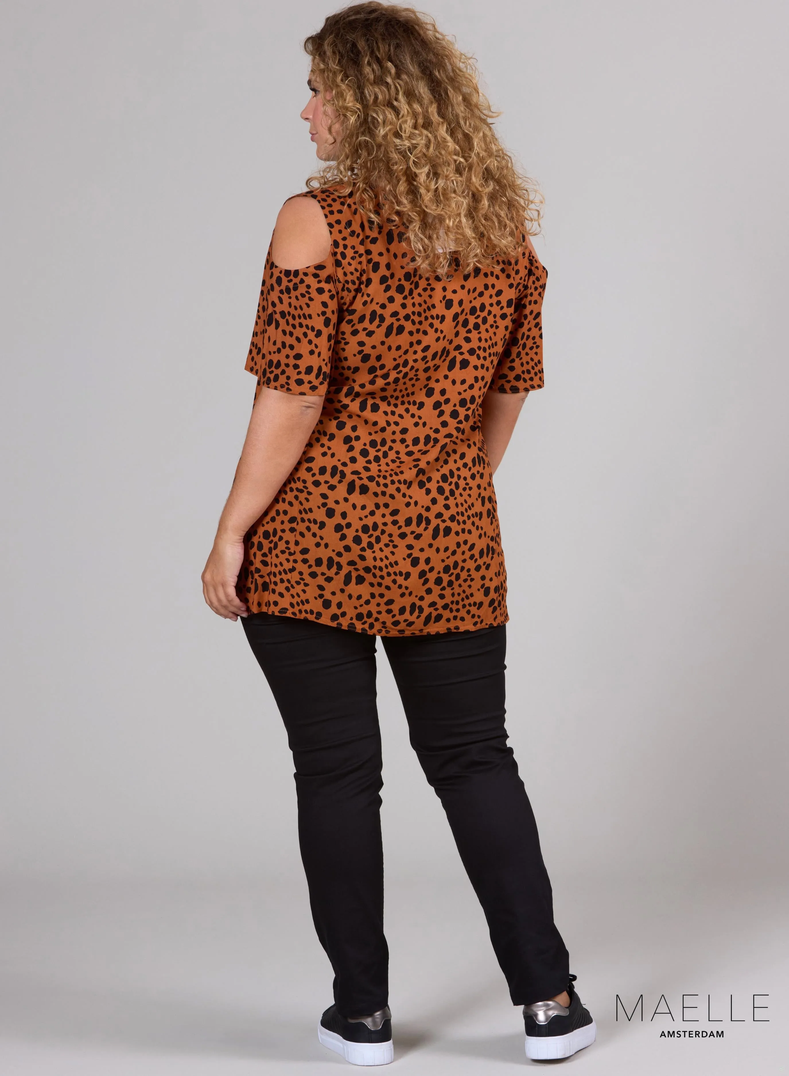 Maelle Cold Shoulder Top Small Leopard Rust