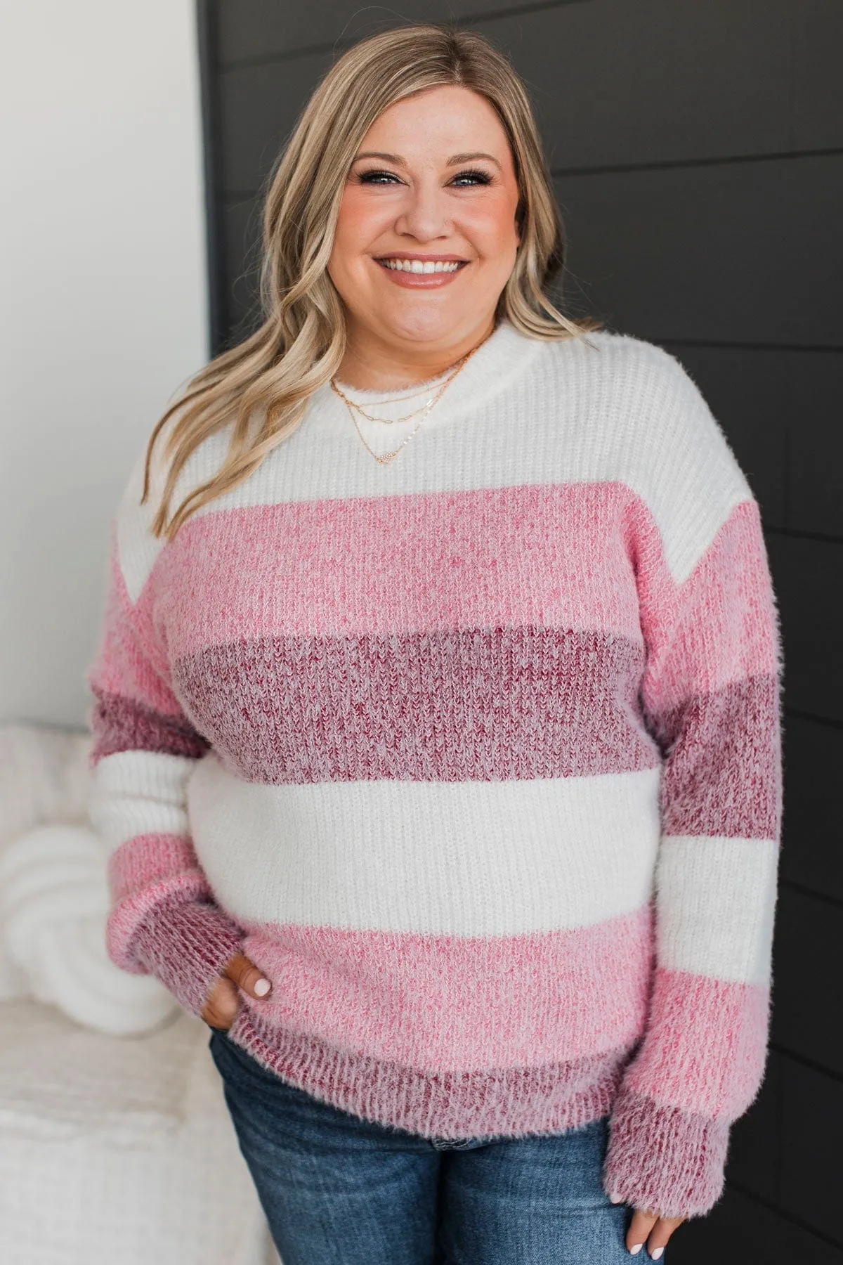 Make It Exciting Color Block Sweater- Ivory & Pink