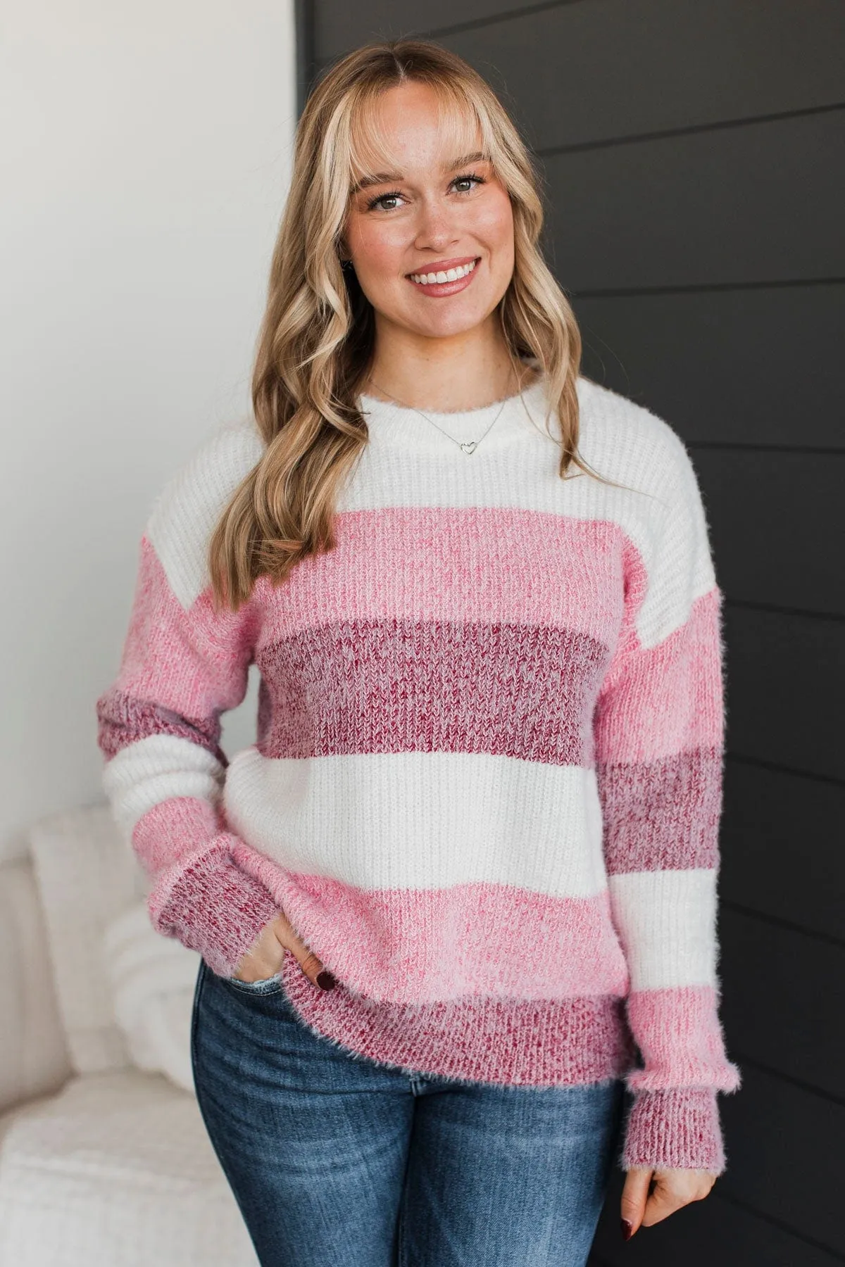 Make It Exciting Color Block Sweater- Ivory & Pink
