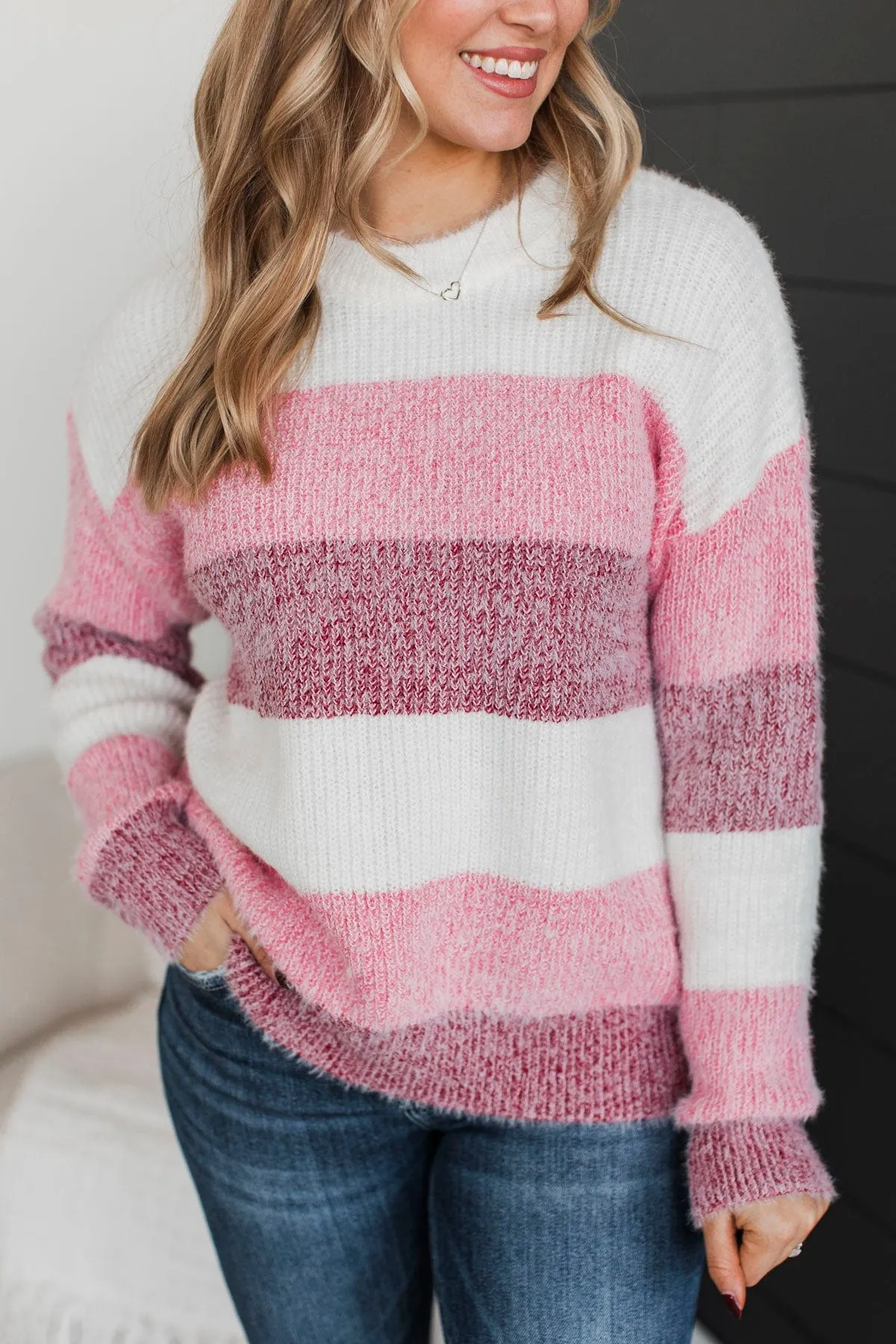 Make It Exciting Color Block Sweater- Ivory & Pink