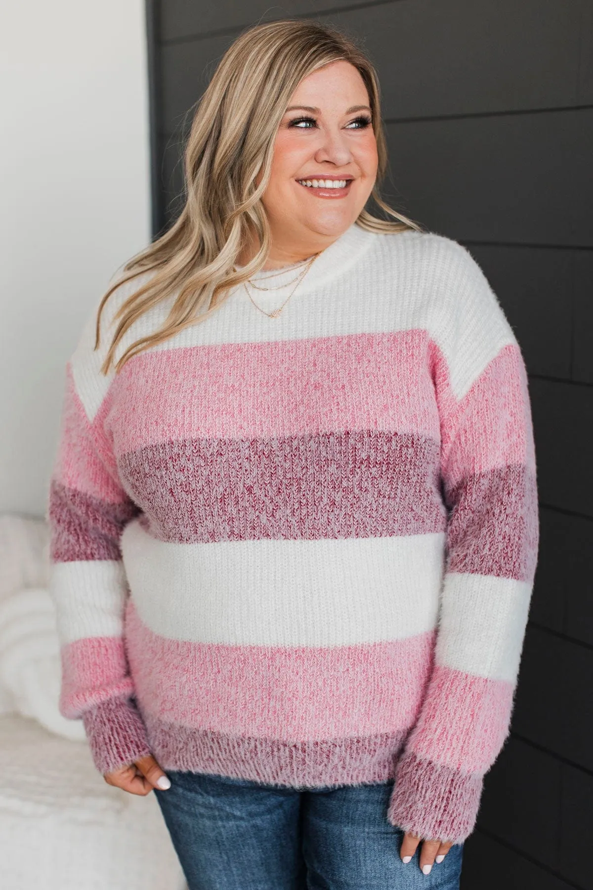 Make It Exciting Color Block Sweater- Ivory & Pink