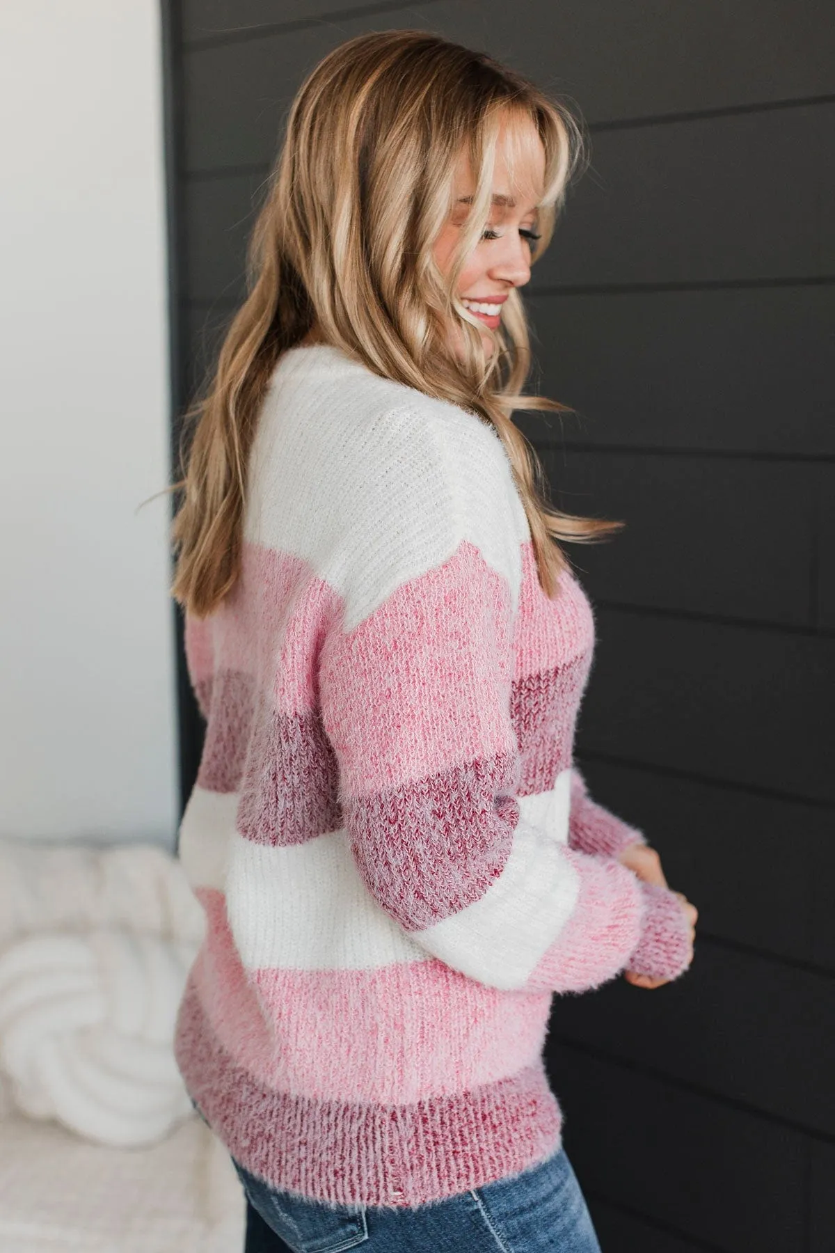 Make It Exciting Color Block Sweater- Ivory & Pink