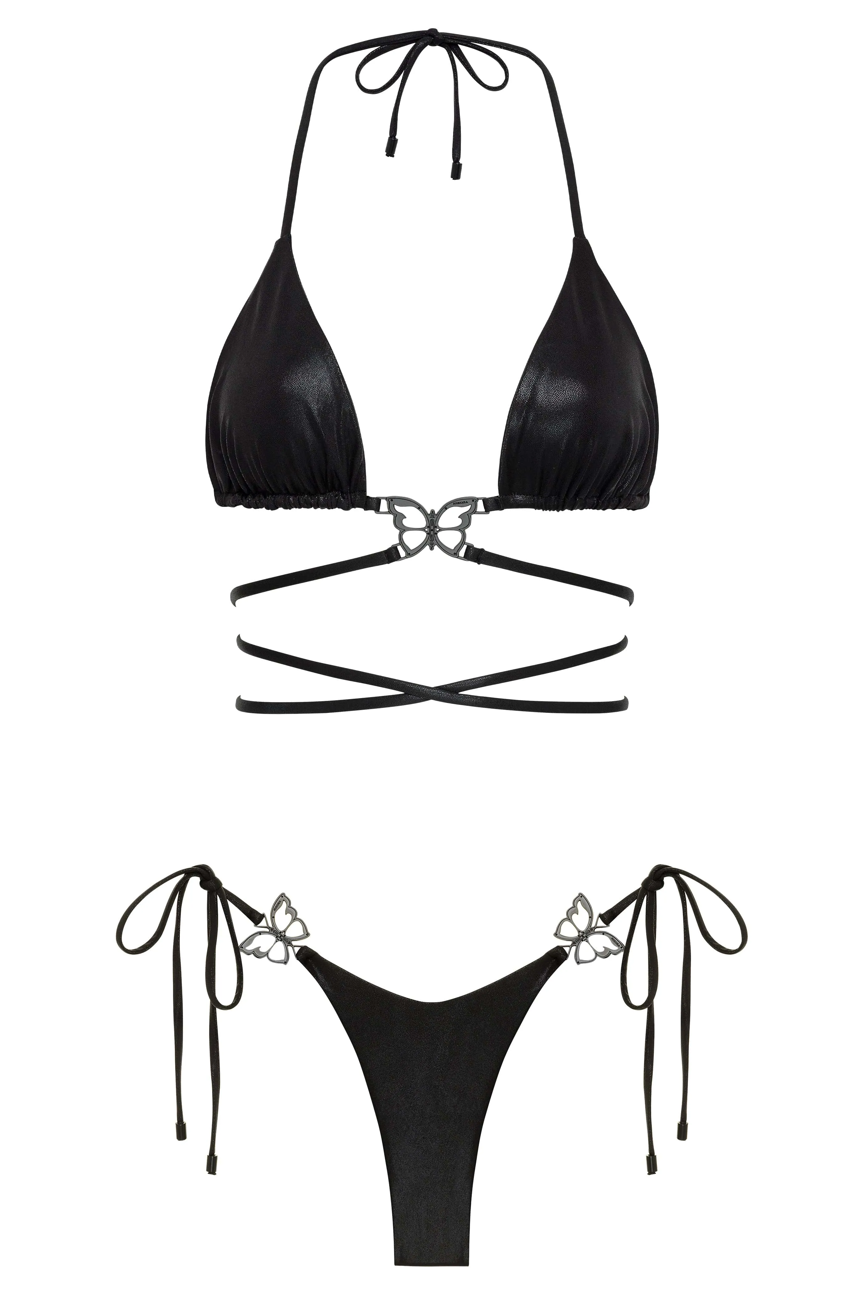 Mariposa Top and Bottom Black Shimmer Bikini