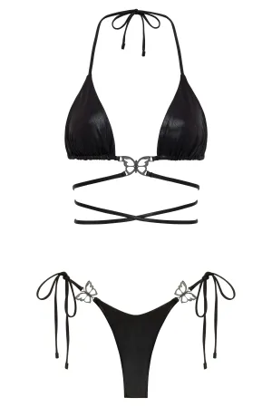 Mariposa Top and Bottom Black Shimmer Bikini