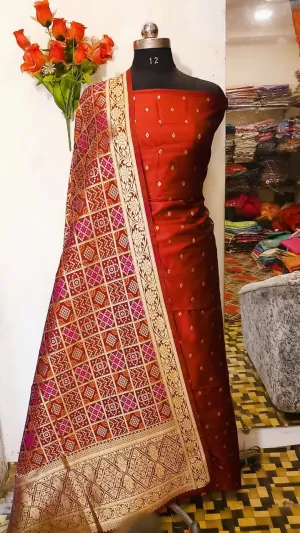 Maroon Banarasi Silk Katan Bandhani Suit